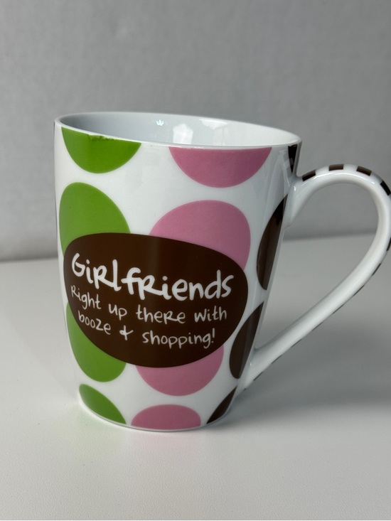 Mud Pie Other - Mud Pie White Ceramic Mug with Pink, Green & Brown Polka Dots